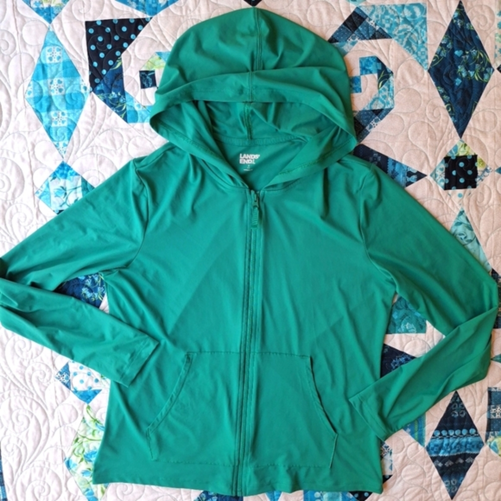 Land's End | NEW UPF 50 Long Sleeve Hooded Full Zip Rash Guard Teal Green S 6 8
